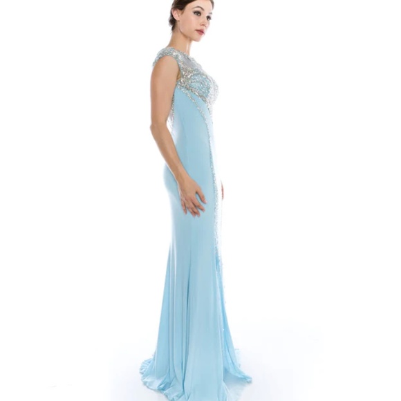 Ice Blue Beaded Evening Gown - Picture 3 of 4